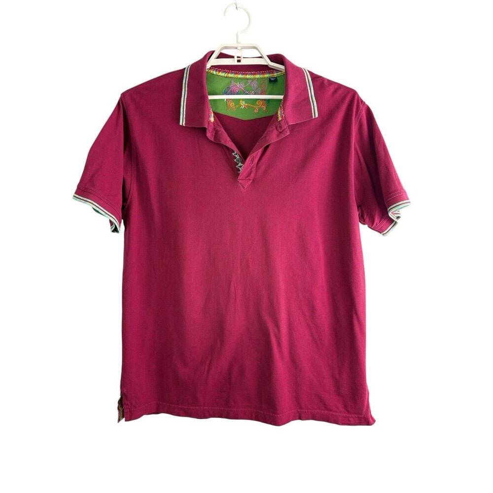 Robert Graham Mens Polo Shirt Size 2xl Burgundy Red Embroidered Short Sleeve